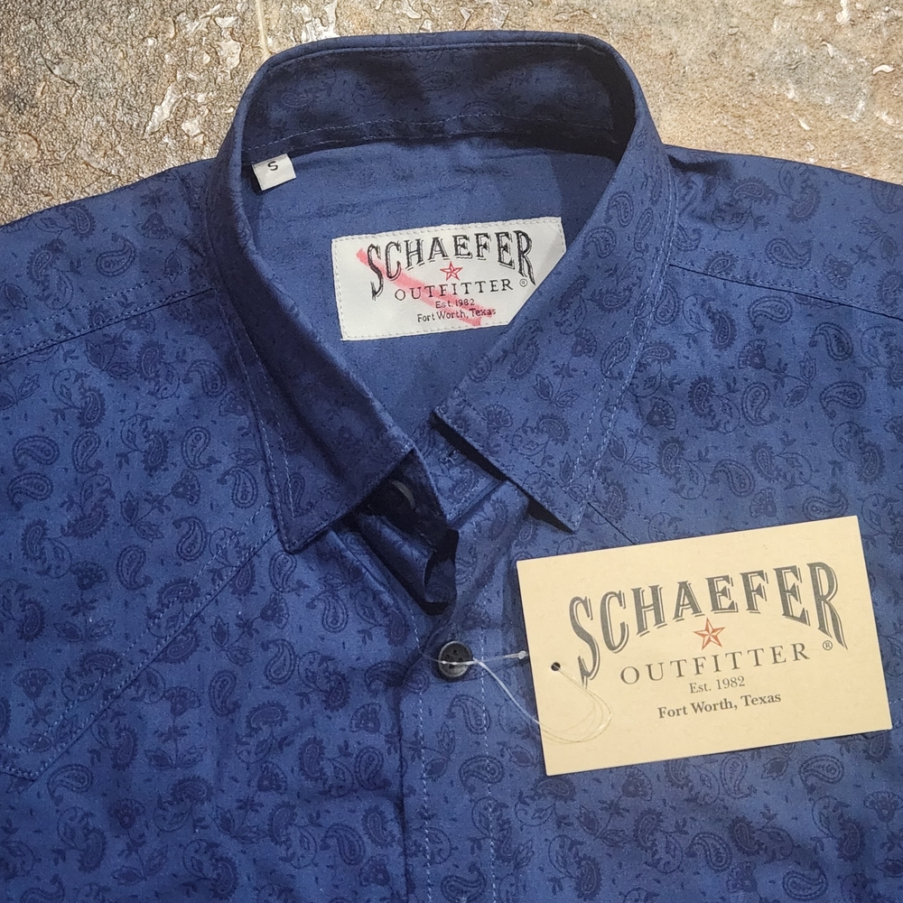 NEW Schaefer Outfitter Western Button up Shirt Men's Sm Blue Paisley Long Sleeve